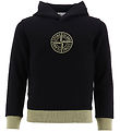 Stone Island Hoodie - Black w. Dusty Army Green Stone Island Hoodie - Black w. Dusty Army Green