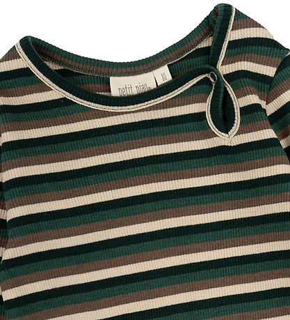 Petit Piao Bodysuit L/æ - Rib - Modal - Emerald Green/Multi Stri Petit Piao Bodysuit L/æ - Rib - Modal - Emerald Green/Multi Stri