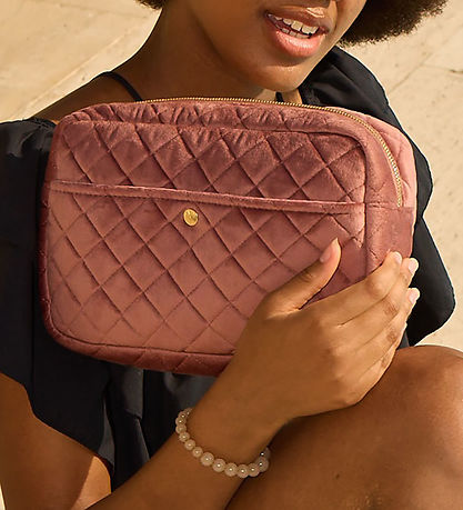 Fan Palm Toiletry Bag - Large - Quilted Velvet - Vintage Rose
