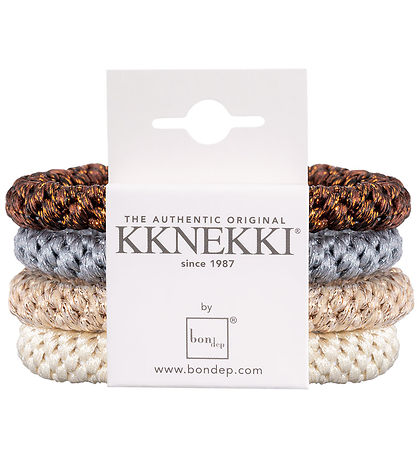 Kknekki Elastic Hair Bands - 4-Pack - Beige/Blue/Brown/Glitter