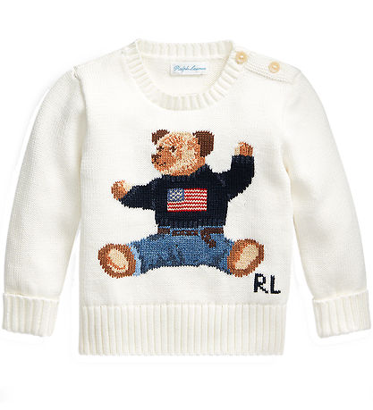 Polo Ralph Lauren Blouse - Knitted - White w. Soft Toy