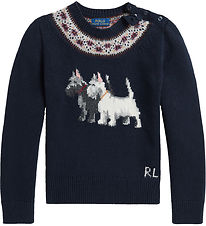 Polo Ralph Lauren Blouse - Knitted - Navy w. Dogs Polo Ralph Lauren Blouse - Knitted - Navy w. Dogs