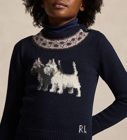 Polo Ralph Lauren Blouse - Knitted - Navy w. Dogs
