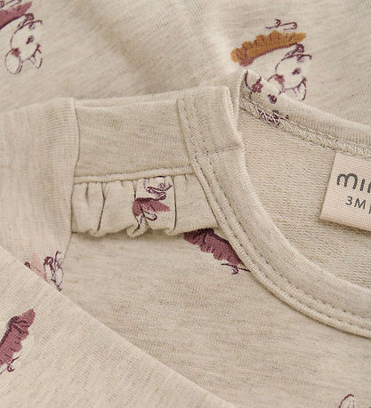 Minymo Bodysuit w. Skirt l/s - Sweat - Beige Melange