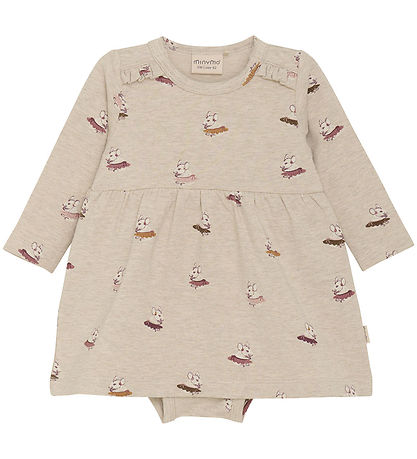 Minymo Bodysuit w. Skirt l/s - Sweat - Beige Melange