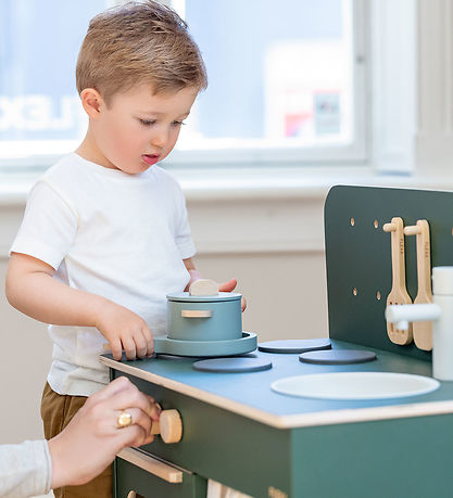 Flexa Play Kitchen Set - Pot and Pan - Greenish/Naturalwood