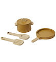 Flexa Play Kitchen Set - Pot and Pan - Mustard/Naturalwood Flexa Play Kitchen Set - Pot and Pan - Mustard/Naturalwood
