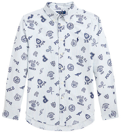 Polo Ralph Lauren Overhemd - Wit/Lichtblauw Gestreept m. Navy