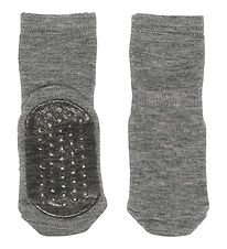 MP Socks w. Non-Slip Bottom - Wool - Grey Melange