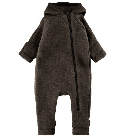 Mikk-Line Pramsuit w. Hood - Wool - Dark Brown Melange