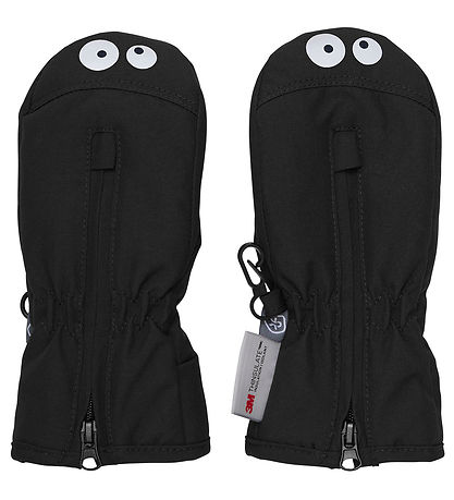 Color Kids Mittens w. Zipper - Black