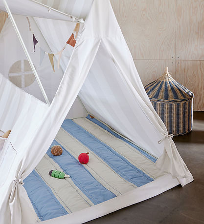 OYOY Blanket - Striped Quilted - Blue/Clay