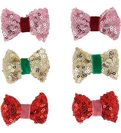 Meri Meri Haarschleife - 6er-Pack - 5,5 cm - Rot/Rosa/Gold m. Pa