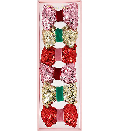 Meri Meri Haarschleife - 6er-Pack - 5,5 cm - Rot/Rosa/Gold m. Pa