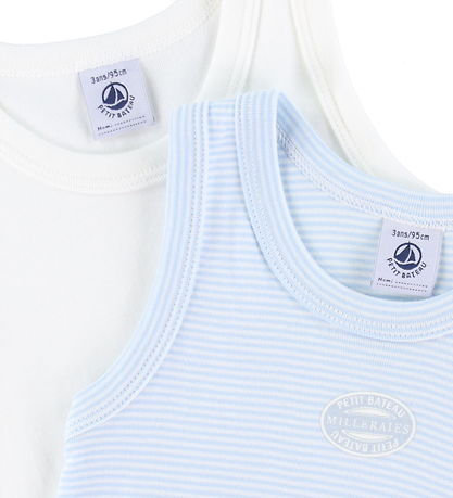 Petit Bateau Undershirt - 2-Pack - White/Blue Petit Bateau Undershirt - 2-Pack - White/Blue