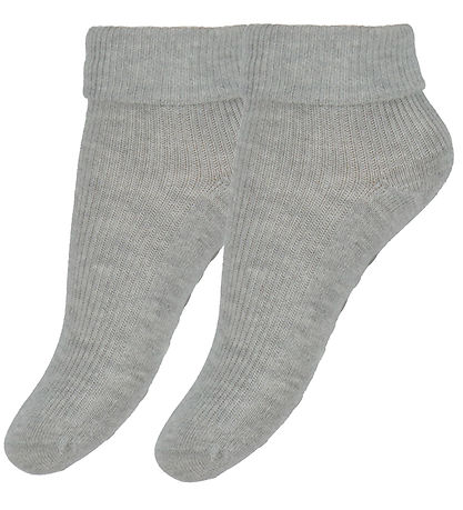 Minymo Socks - Rib - 2-Pack - Non-Slip - Light Grey Melange