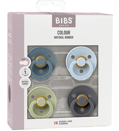 BIBS Colour Pacifiers - Size 1 - 4-Pack - Round - Baby Blue Mix