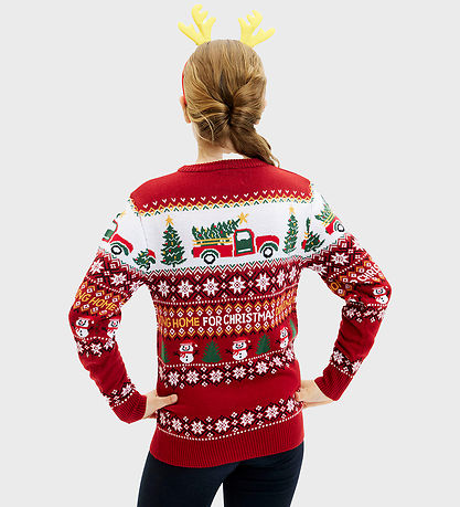 Jule-Sweaters Bluse - Fahren Home Gefüttert Weihnachten - Rot