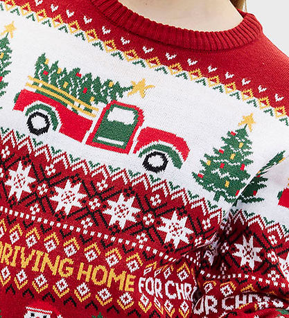 Jule-Sweaters Bluse - Fahren Home Gefüttert Weihnachten - Rot