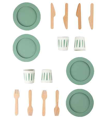 Sebra Wooden Toy - Dinner Set to 4 - Green