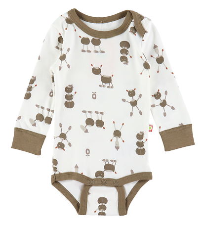 Katvig Bodysuit L/æ - Off White w. Chestnut figures