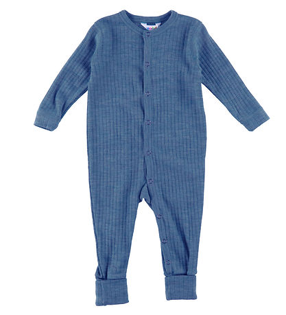 Joha Nightsuit w. Feet - Wool - Denim Blue