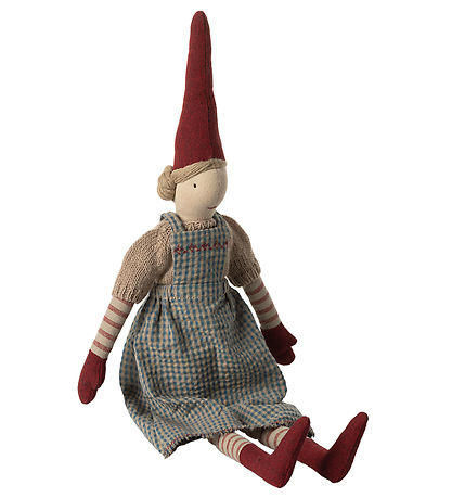 Maileg Elf - Size3 - Girl w. Blue Check Dress