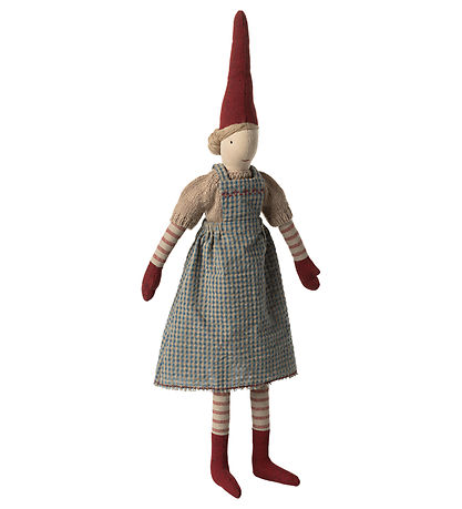 Maileg Elf - Size3 - Girl w. Blue Check Dress