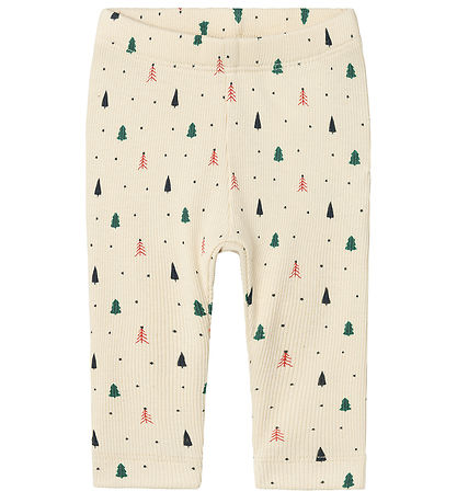 Name It Leggings - Rib - NbnDab - Summer Sand w. Christmas Trees Name It Leggings - Rib - NbnDab - Summer Sand w. Christmas Trees