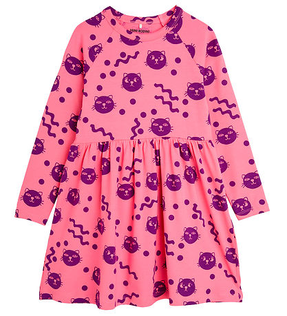 Mini Rodini Dress - Squiggly Cats AOP - Pink