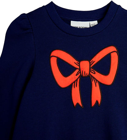 Mini Rodini Sweatklänning - Bow - Blue