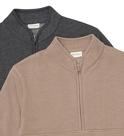 Sweatshirts Minymo - 2 Pack - Demi-zip - Fossil Sweatshirts Minymo - 2 Pack - Demi-zip - Fossil