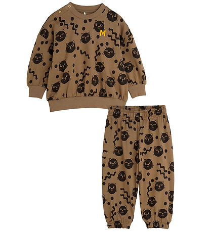 Mini Rodini Baby Set - Squiggly Cats AOP - Brown