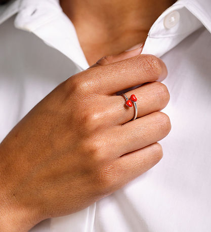 Design Letters Ring - Klein BIG Love - Zilver/Rood