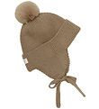 En Fant Beanie - Wool/Acrylic - Pine Bark w. Faux Fur Pom Pom