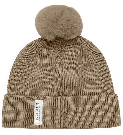 En Fant Beanie - Wool/Acrylic - Pine Bark w. Faux Fur Pom Pom En Fant Beanie - Wool/Acrylic - Pine Bark w. Faux Fur Pom Pom