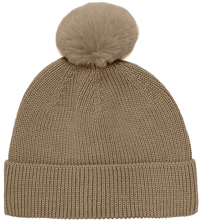 En Fant Beanie - Wool/Acrylic - Pine Bark w. Faux Fur Pom Pom En Fant Beanie - Wool/Acrylic - Pine Bark w. Faux Fur Pom Pom