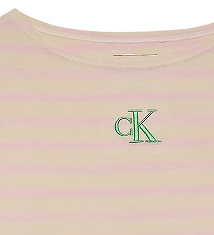 Calvin Klein Blouse - Boatneck Stripe - Turtledove/Chalk Pink Si