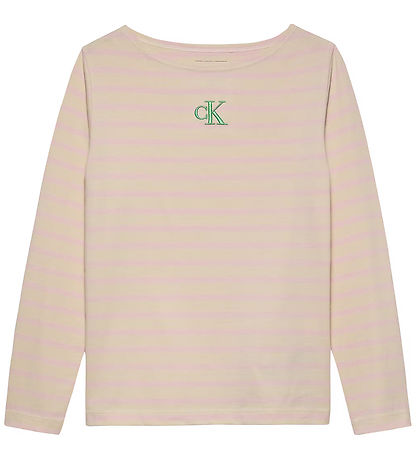 Calvin Klein Blouse - Boatneck Stripe - Turtledove/Chalk Pink Si