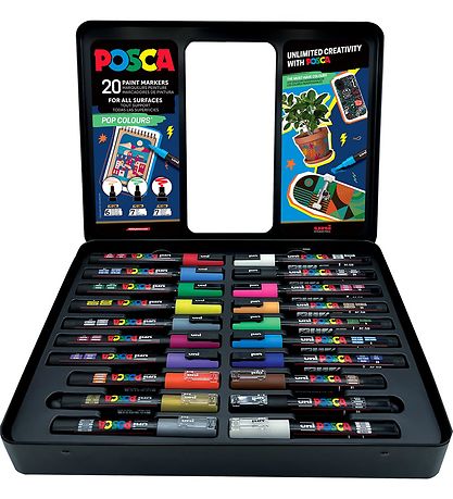 Posca Markers w. Metal box - 20 pcs - Pop Colours