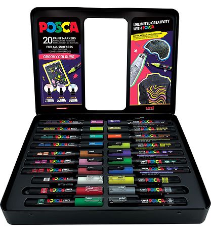 Posca Markers w. Metal box - 20 pcs - Groovy Colours