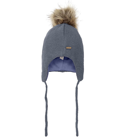 Minymo Beanie - Wool/Cotton - Stormy Weather w. Faux Fur Minymo Beanie - Wool/Cotton - Stormy Weather w. Faux Fur