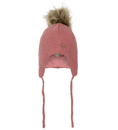 Minymo Mössa - Ull/Bomull - Dusty Rose m. Fuskpäls