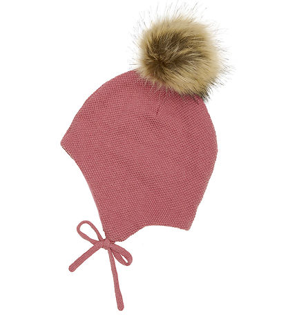 Minymo Mössa - Ull/Bomull - Dusty Rose m. Fuskpäls