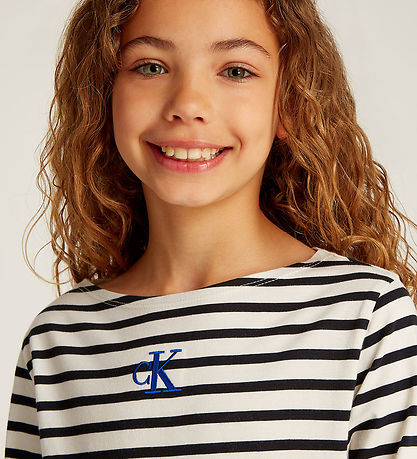 Calvin Klein Blouse - Boatneck Stripe - Turtledove/Ck Black Smal