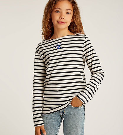 Calvin Klein Blouse - Boatneck Stripe - Turtledove/Ck Black Smal