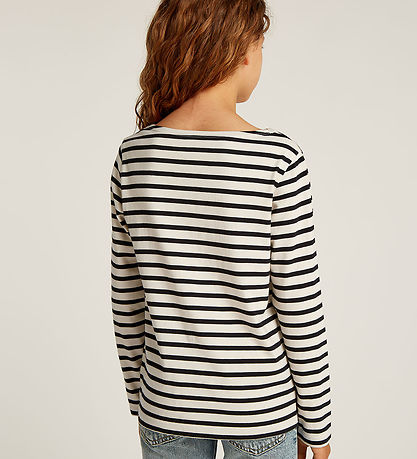 Calvin Klein Blouse - Boatneck Stripe - Turtledove/Ck Black Smal