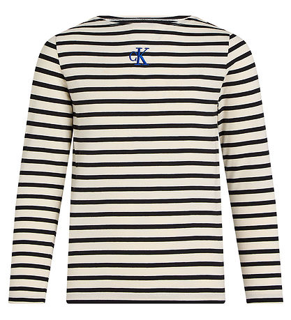 Calvin Klein Blouse - Boatneck Stripe - Turtledove/Ck Black Smal