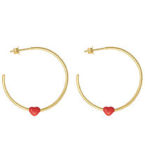 Design Letters Earrings - Little BIG Love Hoops - Gold/Red