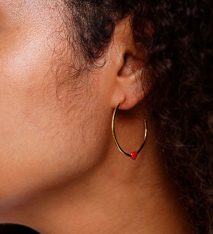 Design Letters Earrings - Little BIG Love Hoops - Gold/Red